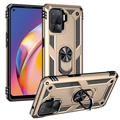 Funda Bumper Silicona y Plastico Mate Carcasa con Magnetico Anillo de dedo Soporte MQ3 para Oppo F19 Pro Oro