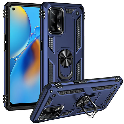 Funda Bumper Silicona y Plastico Mate Carcasa con Magnetico Anillo de dedo Soporte MQ3 para Oppo F19s Azul