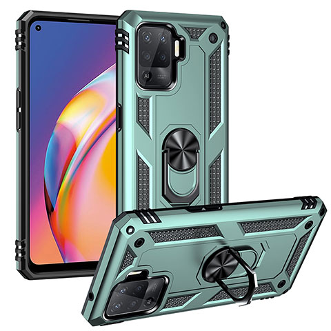 Funda Bumper Silicona y Plastico Mate Carcasa con Magnetico Anillo de dedo Soporte MQ3 para Oppo Reno5 F Verde