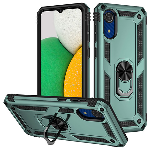 Funda Bumper Silicona y Plastico Mate Carcasa con Magnetico Anillo de dedo Soporte MQ3 para Samsung Galaxy A03 Core Verde