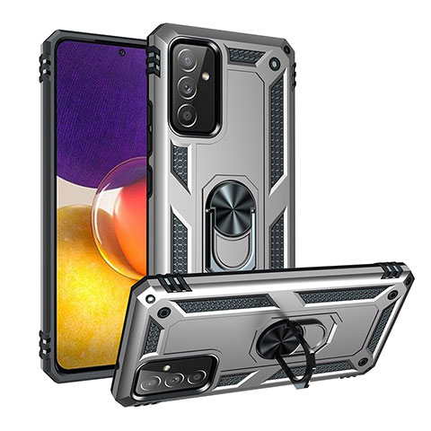 Funda Bumper Silicona y Plastico Mate Carcasa con Magnetico Anillo de dedo Soporte MQ3 para Samsung Galaxy A05s Plata