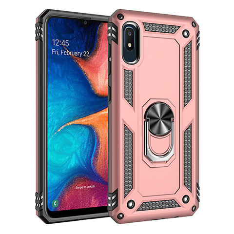 Funda Bumper Silicona y Plastico Mate Carcasa con Magnetico Anillo de dedo Soporte MQ3 para Samsung Galaxy A10e Oro Rosa