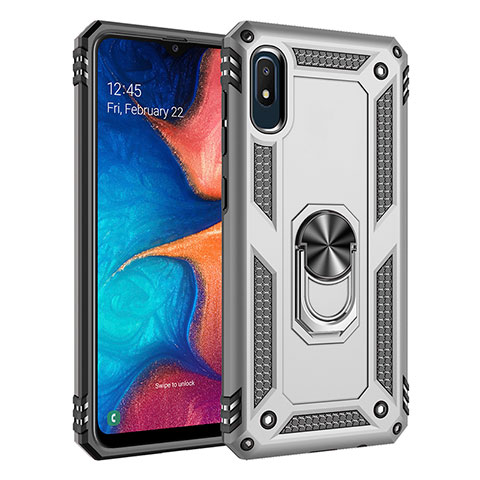 Funda Bumper Silicona y Plastico Mate Carcasa con Magnetico Anillo de dedo Soporte MQ3 para Samsung Galaxy A10e Plata