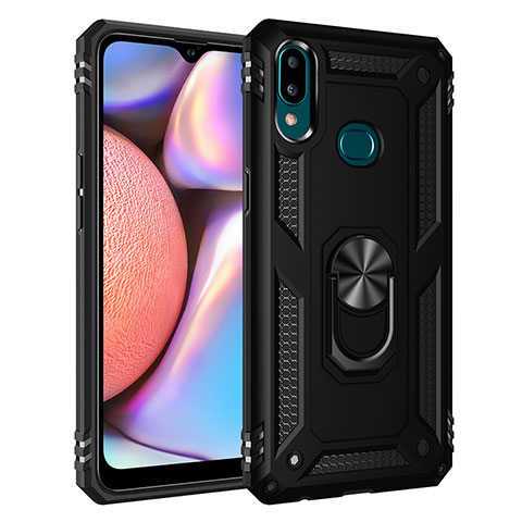 Funda Bumper Silicona y Plastico Mate Carcasa con Magnetico Anillo de dedo Soporte MQ3 para Samsung Galaxy A10s Negro