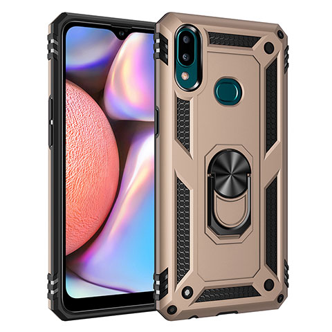 Funda Bumper Silicona y Plastico Mate Carcasa con Magnetico Anillo de dedo Soporte MQ3 para Samsung Galaxy A10s Oro