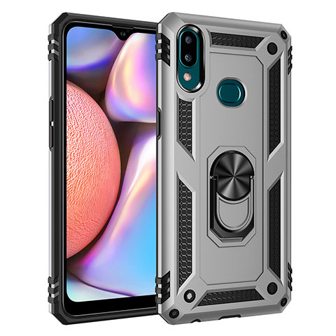 Funda Bumper Silicona y Plastico Mate Carcasa con Magnetico Anillo de dedo Soporte MQ3 para Samsung Galaxy A10s Plata