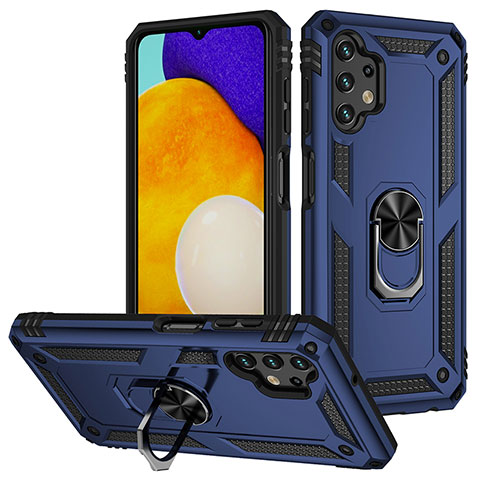 Funda Bumper Silicona y Plastico Mate Carcasa con Magnetico Anillo de dedo Soporte MQ3 para Samsung Galaxy A13 4G Azul