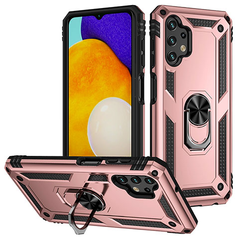 Funda Bumper Silicona y Plastico Mate Carcasa con Magnetico Anillo de dedo Soporte MQ3 para Samsung Galaxy A13 4G Oro Rosa