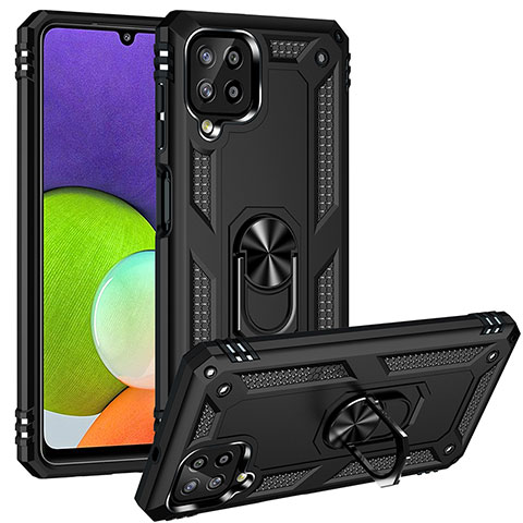 Funda Bumper Silicona y Plastico Mate Carcasa con Magnetico Anillo de dedo Soporte MQ3 para Samsung Galaxy A22 4G Negro