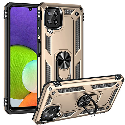 Funda Bumper Silicona y Plastico Mate Carcasa con Magnetico Anillo de dedo Soporte MQ3 para Samsung Galaxy A22 4G Oro