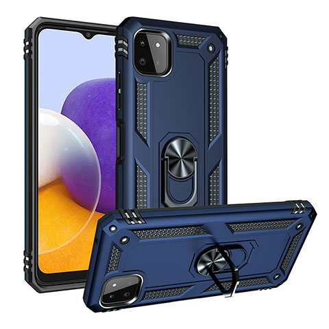 Funda Bumper Silicona y Plastico Mate Carcasa con Magnetico Anillo de dedo Soporte MQ3 para Samsung Galaxy A22s 5G Azul