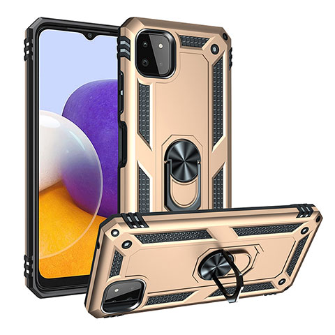 Funda Bumper Silicona y Plastico Mate Carcasa con Magnetico Anillo de dedo Soporte MQ3 para Samsung Galaxy A22s 5G Oro