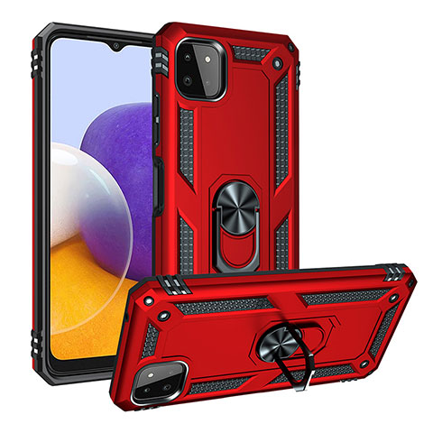 Funda Bumper Silicona y Plastico Mate Carcasa con Magnetico Anillo de dedo Soporte MQ3 para Samsung Galaxy A22s 5G Rojo