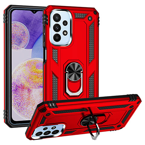 Funda Bumper Silicona y Plastico Mate Carcasa con Magnetico Anillo de dedo Soporte MQ3 para Samsung Galaxy A23 4G Rojo