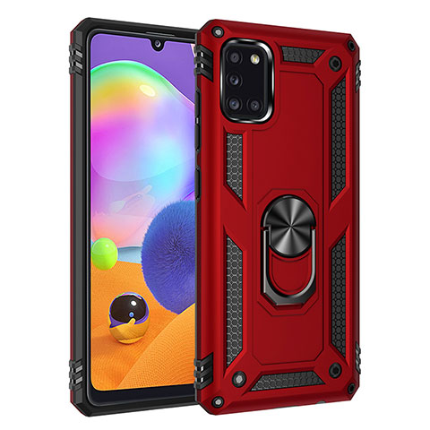 Funda Bumper Silicona y Plastico Mate Carcasa con Magnetico Anillo de dedo Soporte MQ3 para Samsung Galaxy A31 Rojo