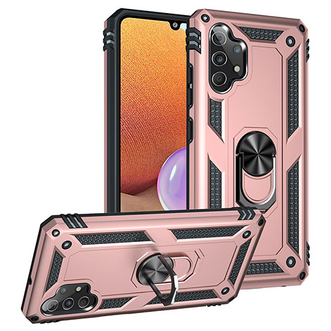 Funda Bumper Silicona y Plastico Mate Carcasa con Magnetico Anillo de dedo Soporte MQ3 para Samsung Galaxy A32 4G Oro Rosa