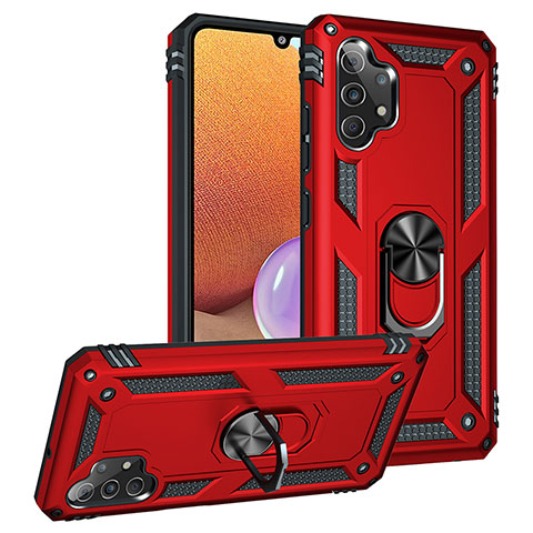 Funda Bumper Silicona y Plastico Mate Carcasa con Magnetico Anillo de dedo Soporte MQ3 para Samsung Galaxy A32 4G Rojo