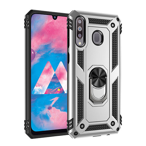 Funda Bumper Silicona y Plastico Mate Carcasa con Magnetico Anillo de dedo Soporte MQ3 para Samsung Galaxy A40s Plata