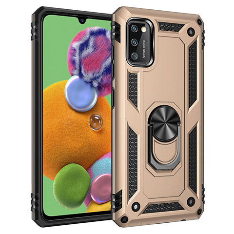 Funda Bumper Silicona y Plastico Mate Carcasa con Magnetico Anillo de dedo Soporte MQ3 para Samsung Galaxy A41 Oro