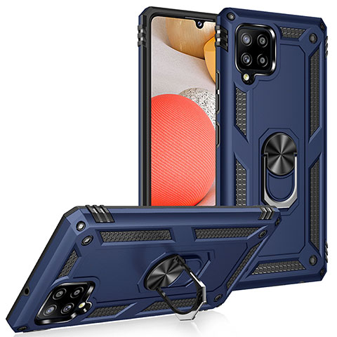 Funda Bumper Silicona y Plastico Mate Carcasa con Magnetico Anillo de dedo Soporte MQ3 para Samsung Galaxy A42 5G Azul