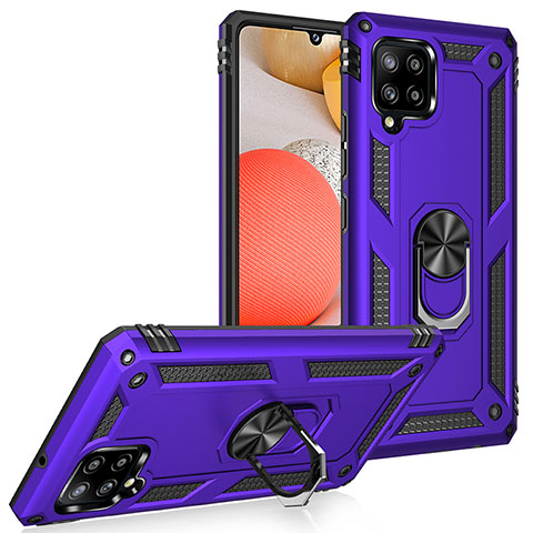 Funda Bumper Silicona y Plastico Mate Carcasa con Magnetico Anillo de dedo Soporte MQ3 para Samsung Galaxy A42 5G Morado