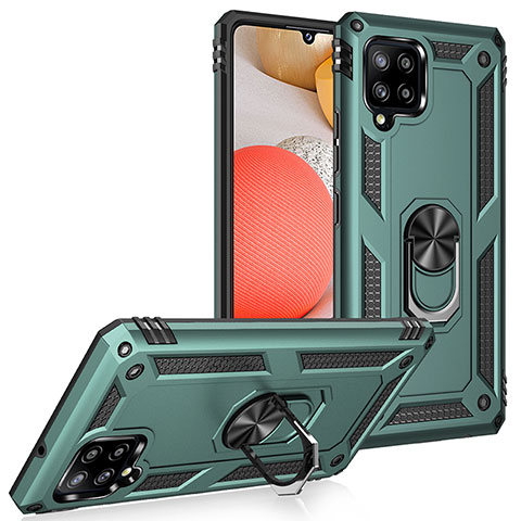 Funda Bumper Silicona y Plastico Mate Carcasa con Magnetico Anillo de dedo Soporte MQ3 para Samsung Galaxy A42 5G Verde