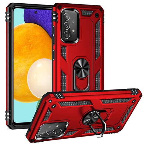 Funda Bumper Silicona y Plastico Mate Carcasa con Magnetico Anillo de dedo Soporte MQ3 para Samsung Galaxy A52 5G Rojo