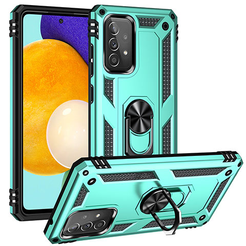 Funda Bumper Silicona y Plastico Mate Carcasa con Magnetico Anillo de dedo Soporte MQ3 para Samsung Galaxy A52s 5G Cian