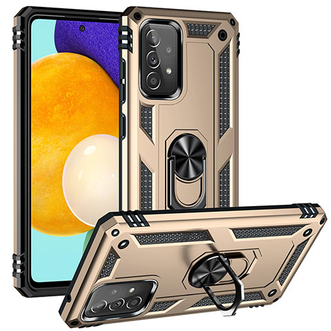 Funda Bumper Silicona y Plastico Mate Carcasa con Magnetico Anillo de dedo Soporte MQ3 para Samsung Galaxy A52s 5G Oro