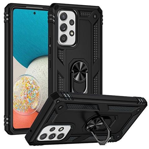 Funda Bumper Silicona y Plastico Mate Carcasa con Magnetico Anillo de dedo Soporte MQ3 para Samsung Galaxy A53 5G Negro