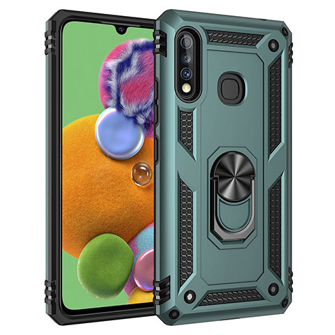 Funda Bumper Silicona y Plastico Mate Carcasa con Magnetico Anillo de dedo Soporte MQ3 para Samsung Galaxy A70E Verde