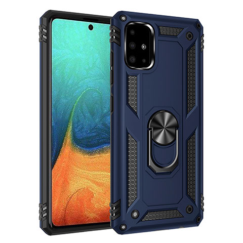 Funda Bumper Silicona y Plastico Mate Carcasa con Magnetico Anillo de dedo Soporte MQ3 para Samsung Galaxy A71 5G Azul