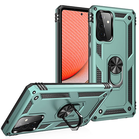 Funda Bumper Silicona y Plastico Mate Carcasa con Magnetico Anillo de dedo Soporte MQ3 para Samsung Galaxy A72 5G Verde