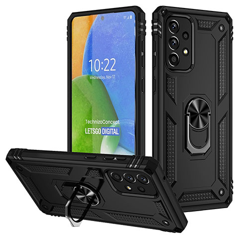 Funda Bumper Silicona y Plastico Mate Carcasa con Magnetico Anillo de dedo Soporte MQ3 para Samsung Galaxy A73 5G Negro