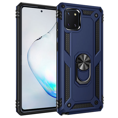 Funda Bumper Silicona y Plastico Mate Carcasa con Magnetico Anillo de dedo Soporte MQ3 para Samsung Galaxy A81 Azul