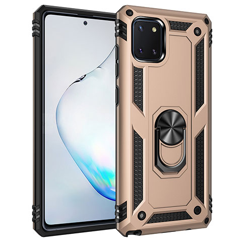 Funda Bumper Silicona y Plastico Mate Carcasa con Magnetico Anillo de dedo Soporte MQ3 para Samsung Galaxy A81 Oro