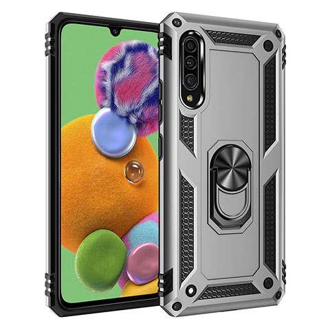 Funda Bumper Silicona y Plastico Mate Carcasa con Magnetico Anillo de dedo Soporte MQ3 para Samsung Galaxy A90 5G Plata