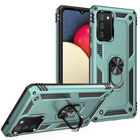 Funda Bumper Silicona y Plastico Mate Carcasa con Magnetico Anillo de dedo Soporte MQ3 para Samsung Galaxy F02S SM-E025F Verde