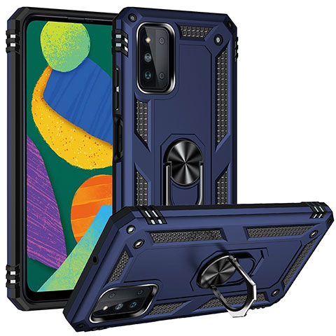 Funda Bumper Silicona y Plastico Mate Carcasa con Magnetico Anillo de dedo Soporte MQ3 para Samsung Galaxy F52 5G Azul