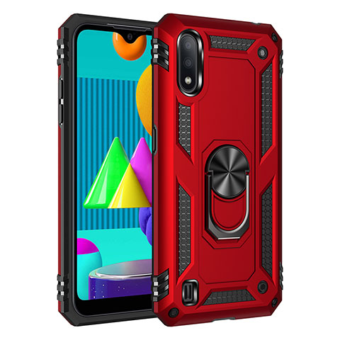 Funda Bumper Silicona y Plastico Mate Carcasa con Magnetico Anillo de dedo Soporte MQ3 para Samsung Galaxy M01 Rojo