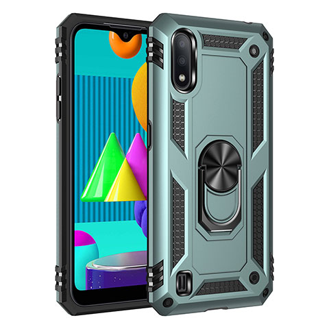 Funda Bumper Silicona y Plastico Mate Carcasa con Magnetico Anillo de dedo Soporte MQ3 para Samsung Galaxy M01 Verde