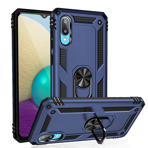 Funda Bumper Silicona y Plastico Mate Carcasa con Magnetico Anillo de dedo Soporte MQ3 para Samsung Galaxy M02 Azul