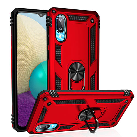 Funda Bumper Silicona y Plastico Mate Carcasa con Magnetico Anillo de dedo Soporte MQ3 para Samsung Galaxy M02 Rojo