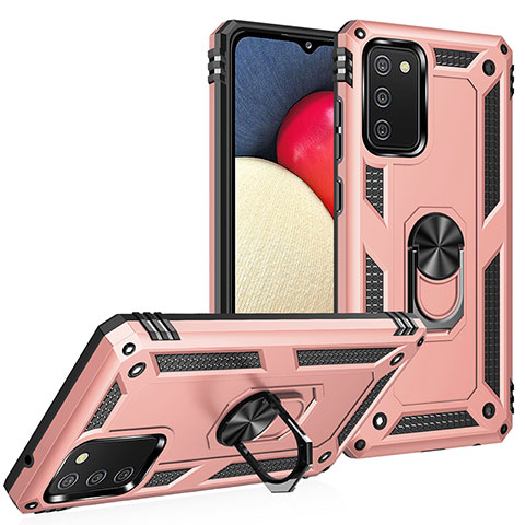 Funda Bumper Silicona y Plastico Mate Carcasa con Magnetico Anillo de dedo Soporte MQ3 para Samsung Galaxy M02s Oro Rosa