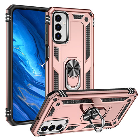 Funda Bumper Silicona y Plastico Mate Carcasa con Magnetico Anillo de dedo Soporte MQ3 para Samsung Galaxy M23 5G Oro Rosa