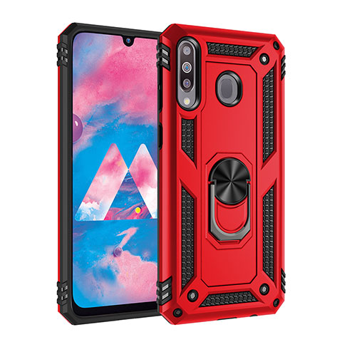 Funda Bumper Silicona y Plastico Mate Carcasa con Magnetico Anillo de dedo Soporte MQ3 para Samsung Galaxy M30 Rojo