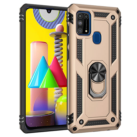 Funda Bumper Silicona y Plastico Mate Carcasa con Magnetico Anillo de dedo Soporte MQ3 para Samsung Galaxy M31 Oro