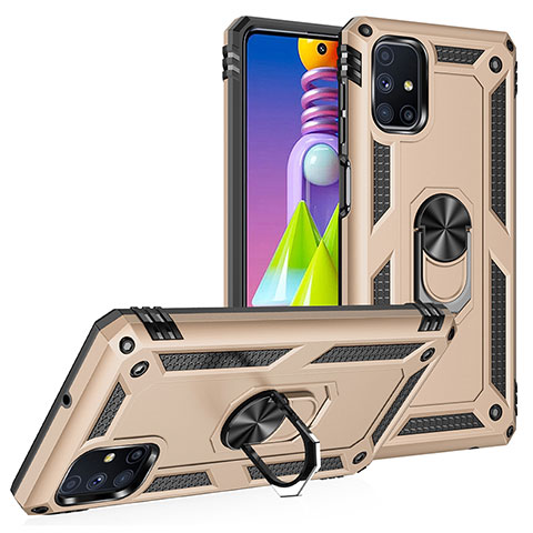 Funda Bumper Silicona y Plastico Mate Carcasa con Magnetico Anillo de dedo Soporte MQ3 para Samsung Galaxy M51 Oro