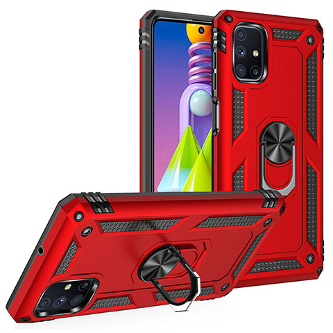 Funda Bumper Silicona y Plastico Mate Carcasa con Magnetico Anillo de dedo Soporte MQ3 para Samsung Galaxy M51 Rojo