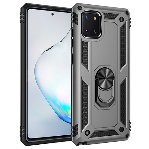 Funda Bumper Silicona y Plastico Mate Carcasa con Magnetico Anillo de dedo Soporte MQ3 para Samsung Galaxy M60s Gris